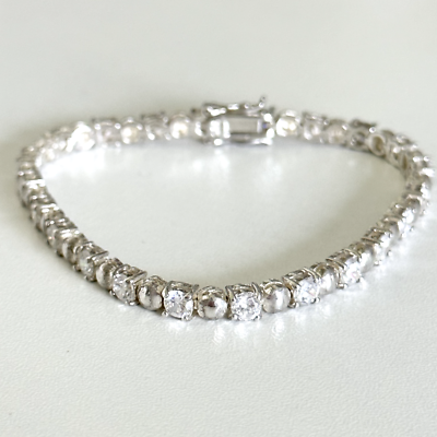 ⭐︎blutenblatt⭐︎フラットリンクシルバーブレスレット 925 Sterling Silver Vintage Clear CZ Cubic Zirconia Tennis