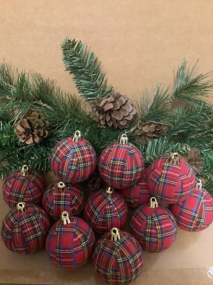 12 красных клетчатых 2,5-дюймовых деревенских елочных украшений ручной работы для фермерского дома, новые - Изображение 2 из 2