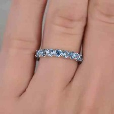 2Ct Round Cut Lab Created Blue Topaz Half Eternity Wedding Band 14K Gold Plated