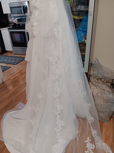 NEW with Tag White Wedding dress & Vail Size 6 Vail Davids Bridal Beaded Laced - 第 18/24 張圖片