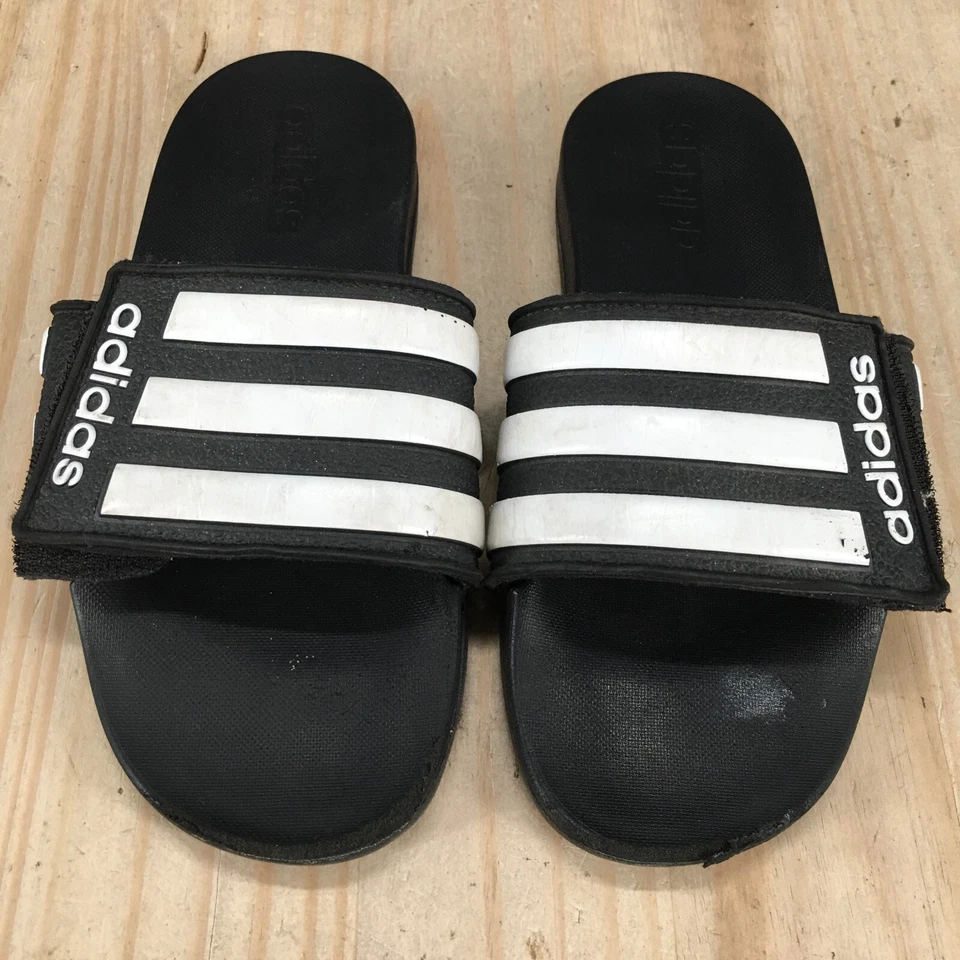 Adidas Sandalias Jóvenes 3 Niños Adilette Cómodas Ajustables Slide EG1879 Negro Blanco Foto 4 de 4