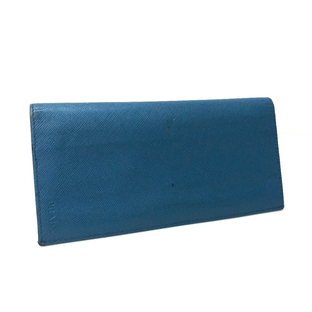 PRADA Saffiano Leather Bifold Long Wallet Blue eBay