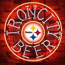Pittsburgh Steelers Iron City Beer 20"x20" Neon Sign Light Lamp Real Glass