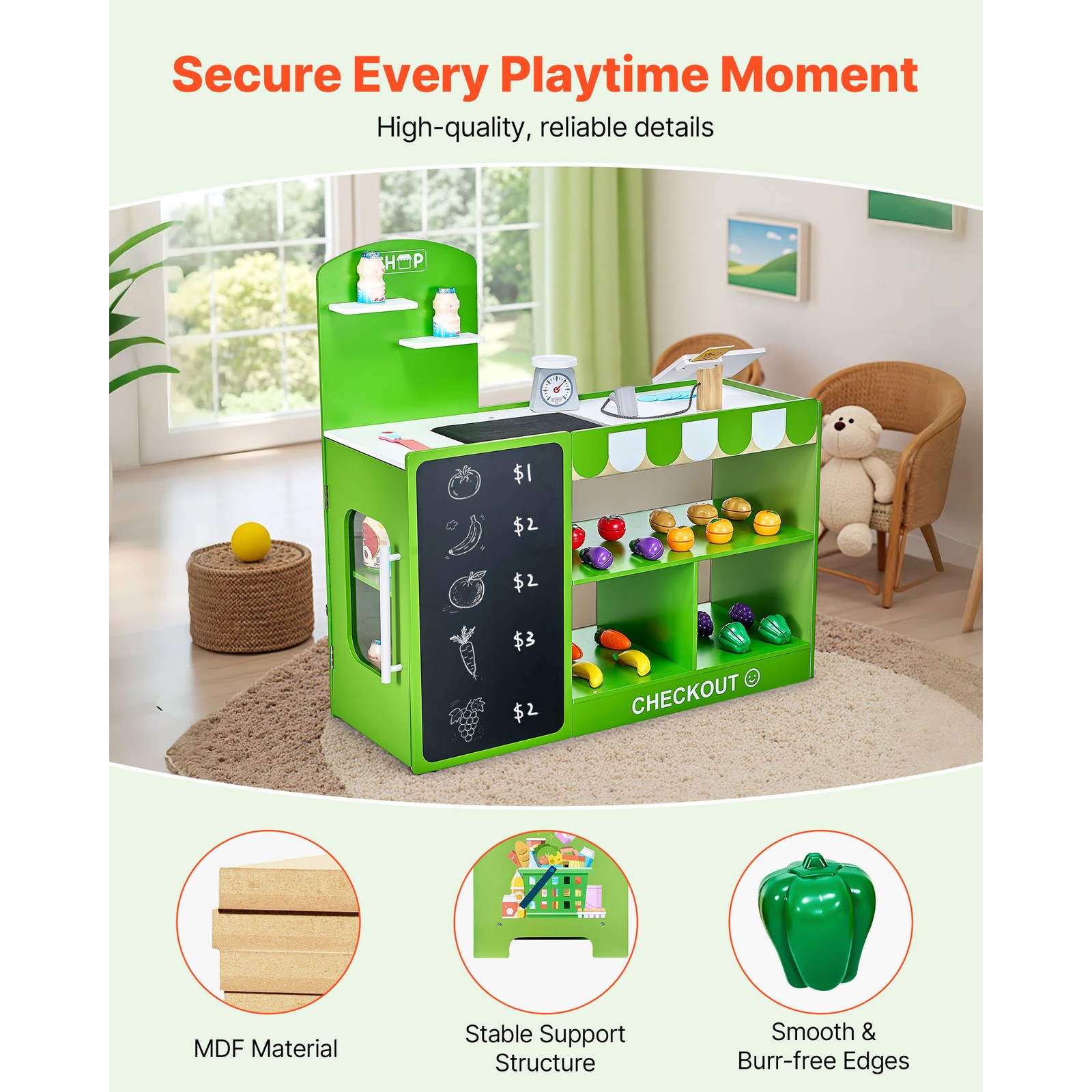 как выглядит Kids Grocery Store Playset Wooden Play Market Stand with Cash Register фото