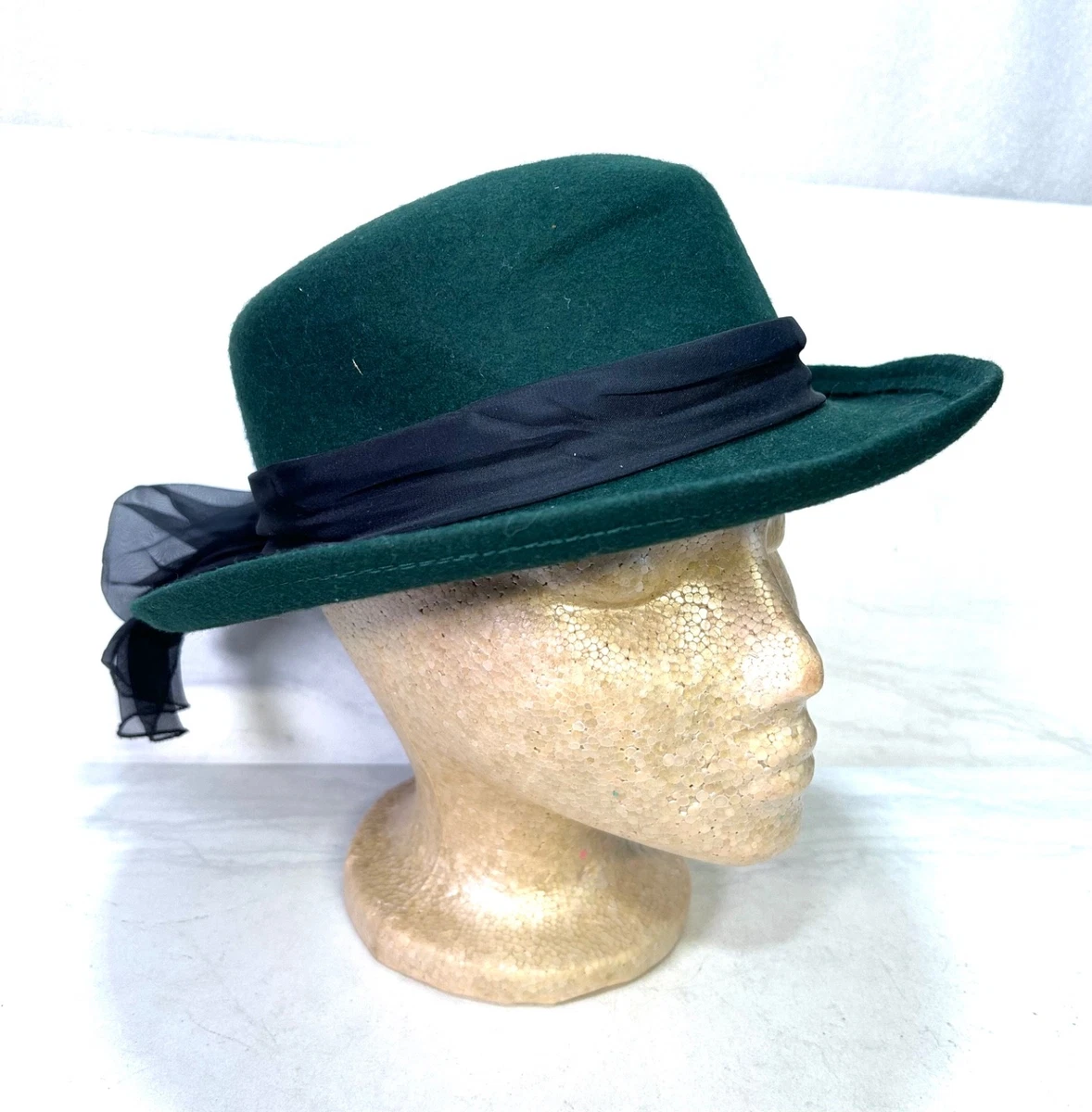 Vintage Kentucky Derby Hat Green Wool Felt Fedora BOLLMAN Church Wide Brim Derby Green Vintage Hats for Women for sale | eBay main image 3