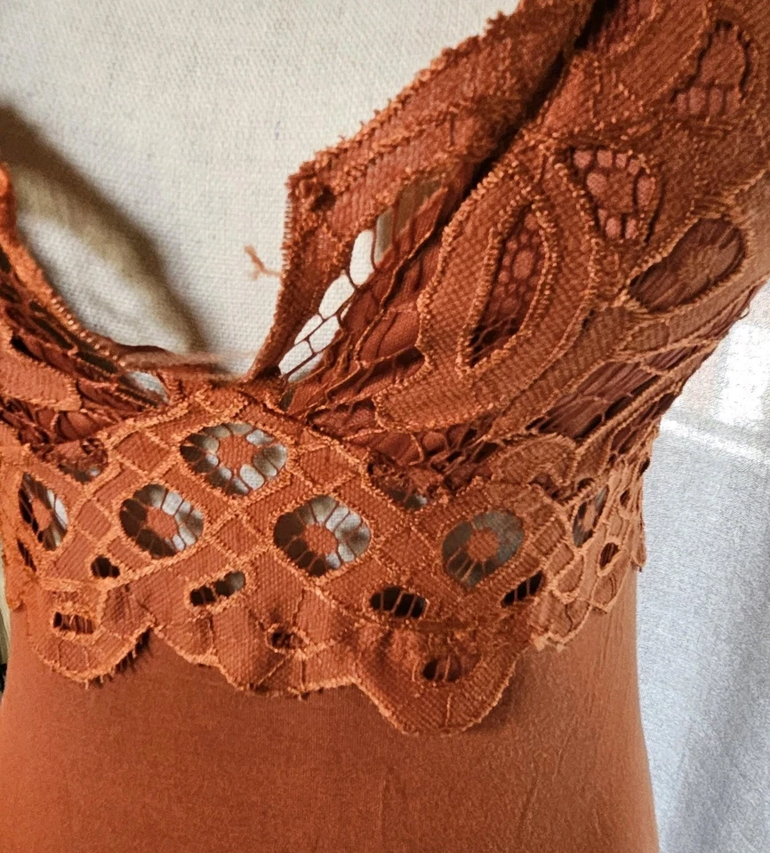 Body de encaje naranja quemado sexy informal, vestido, negocios para mujer talla M Foto 3 de 4