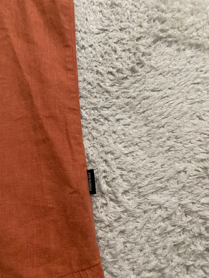 Kenneth Cole Men Linen Blend Short Sleeve Button-Up Shirt Dark Orange Size XL - Image 3 of 4
