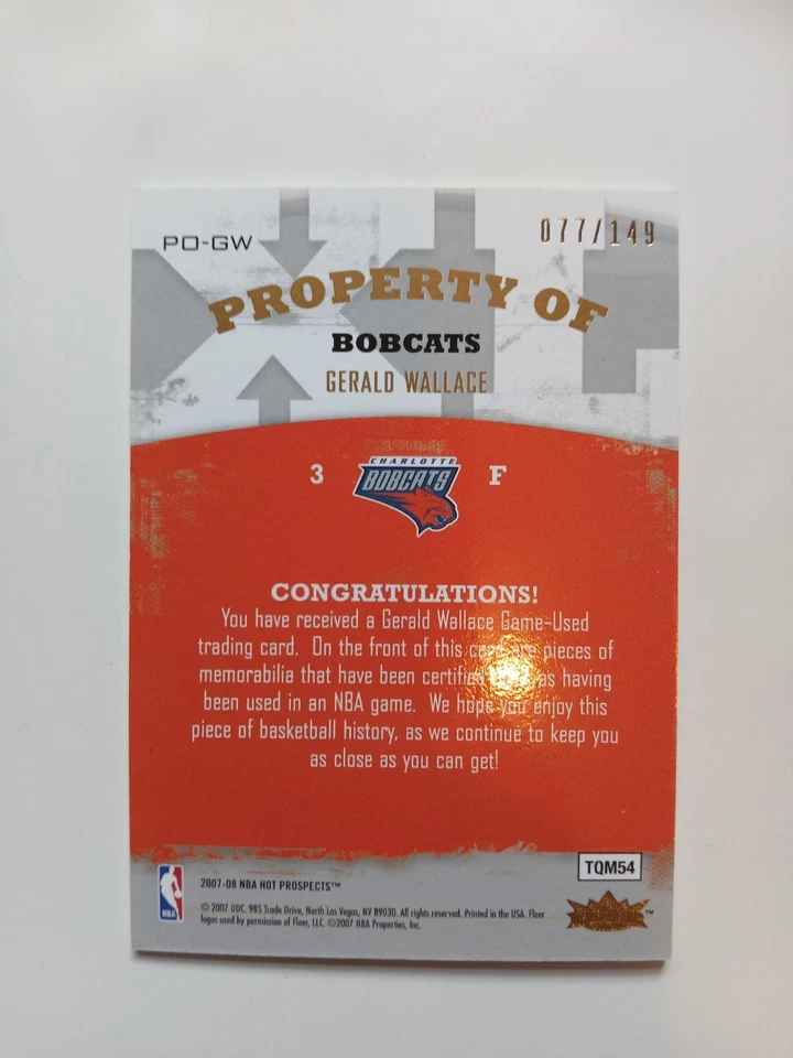Parche Fleer Hot Prospects 2007 propiedad de materiales oro 77/150 Gerald Wallace Foto 2 de 2