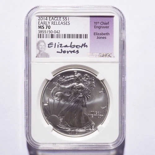 2014 Silver American Eagle Dollar NGC MS70 Early Releases Elizabeth Jones