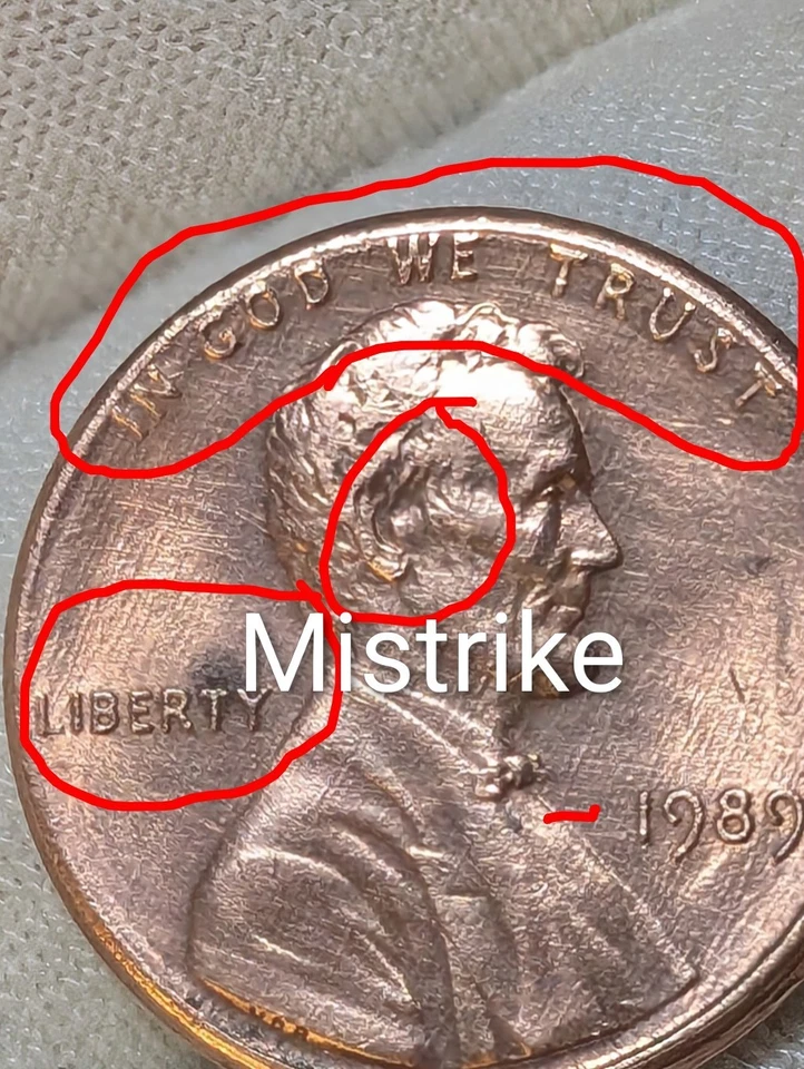 RARE 1989 US PENNY NO MINT MARK/DIE STRIKE ERRORS/OFFSET/GOOD CONDITION - Image 2 of 4