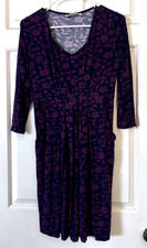JoJo Maman Bébé Purple Floral V-Neck 3/4 Sleeve Knee Fit & Flare Dress S