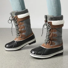 Women Waterproof Warm Snow Boots Faux Fur Mid Calf Outdoor Winter Ski Boots