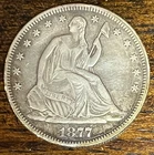 1877 Seated Liberty Half Dollar Silver Coin Circulated Nice Detail