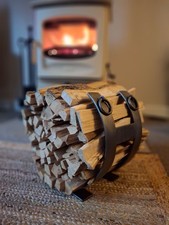 Image of Handmade Forged Sturdy Metal Mild Steel Round Kindling Log Holder Grey Varnished