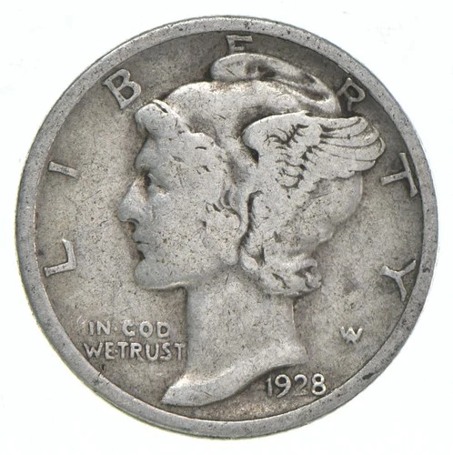 VG+ 1928 Mercury 90% Silver Dime *2337