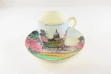 c1950 U.S. Capitol Washington D.C. Tea & Saucer Hand Painted Travel Souvenir