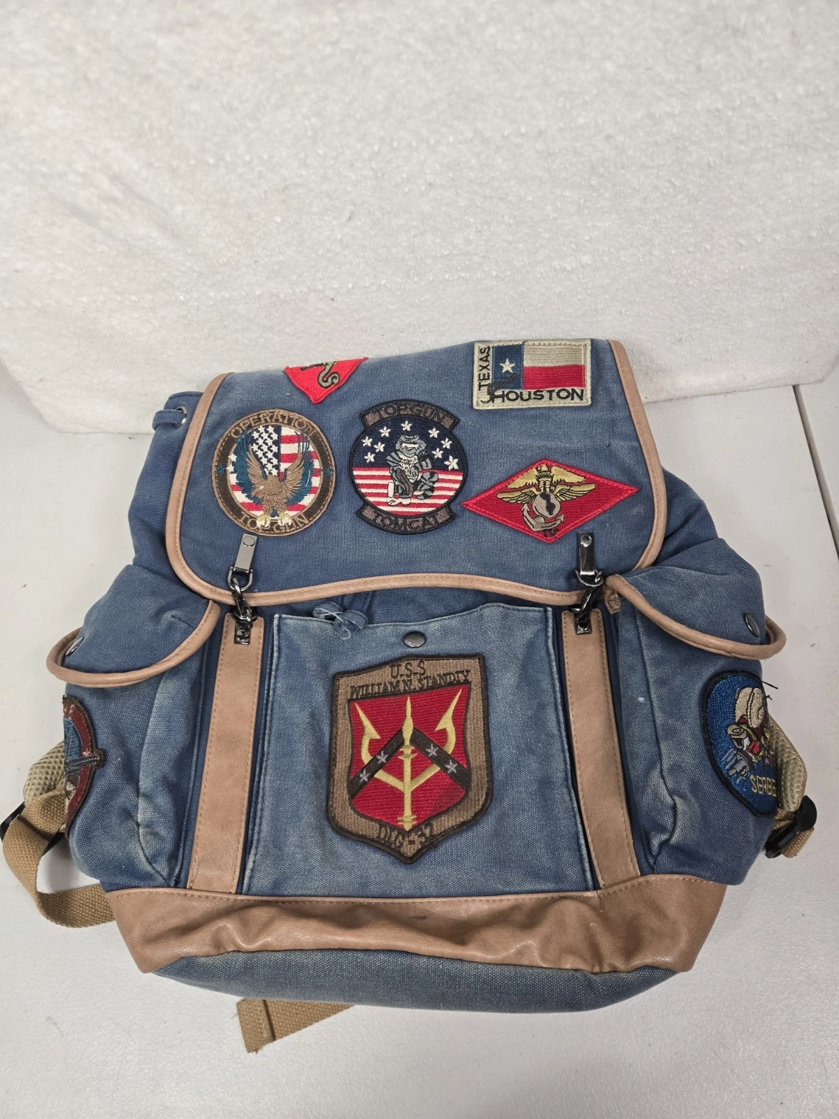 Top Gun Canvas Backpack with Patches Faux Leather