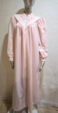 Vtg Cachet Long Sleeves Half Zip-Down Floral Embroidered Nightgown/Robe Large