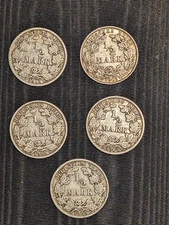 5 silver coins 1/2 Mark, German Empire 1905
