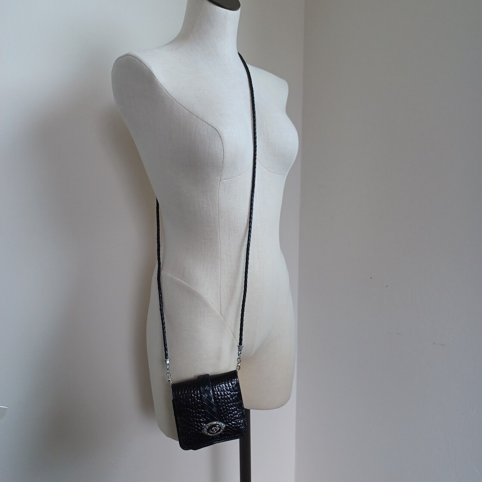 Brighton Crossbody Wallet Bag Black Leather Croco… - image 3