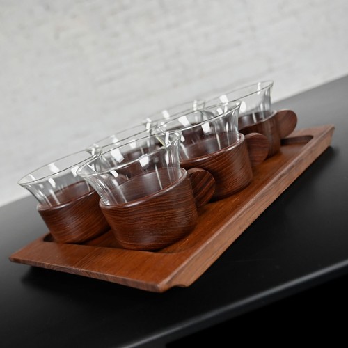 Vintage Mid Century Modern Galatix handgefertigt Burma Teak Tee Service Set 6 & Tablett - Bild 7 von 11