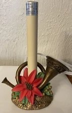 Vintage Single Christmas Candle Candolier Electric Poinsettia French Horn Motif