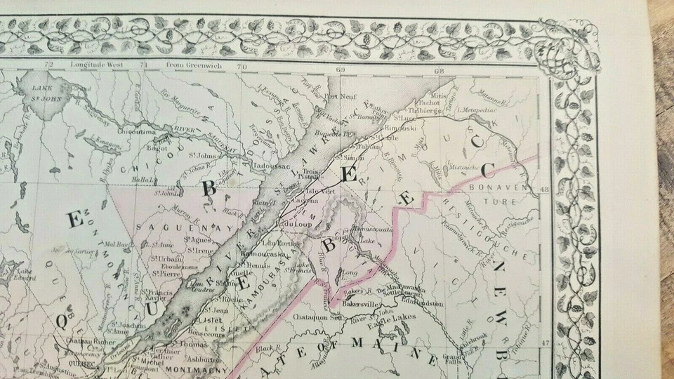 MAPA ANTIGUO COLOREADO A MANO - QUEBEC EN CONDADOS - 1880 Foto 4 de 4
