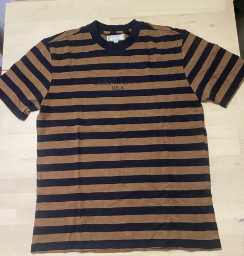 GUESS JEANS Men's Vintage Brown/Black Striped Crewneck Short Sleeve T-Shirt - M - Picture 1 of 6