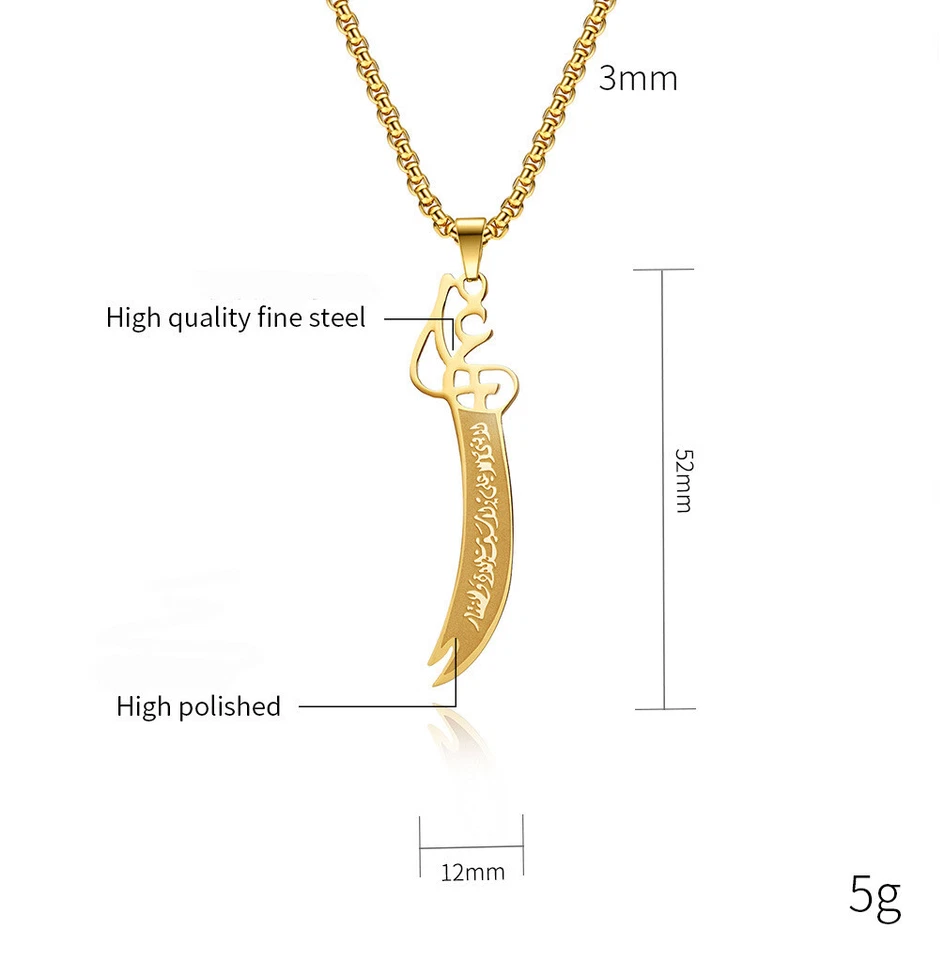 Arab Koran Imam Ali Sword Muslim Islam Knife Stainless Steel Pendant Necklace - Bild 3 von 4