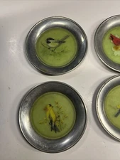 6 Vintage STIEFF Pewter & Fiberglass SongBird Coasters