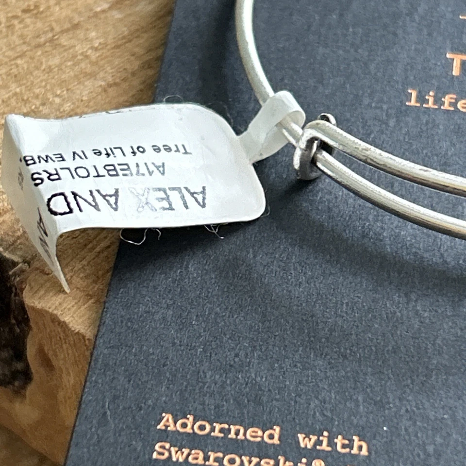 Alex and Ani "TREE OF LIFE" Prata Âmbar Swarovski Berloque Aj Pulseira com Cartão Novo com etiquetas - Imagem 4 de 4