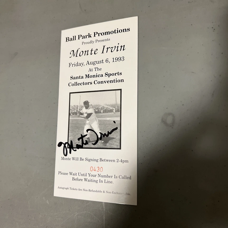 Tarjeta autografiada por Monte Irvin Salón de la Fama de las promociones del parque de pelotas de béisbol Foto 2 de 4
