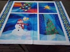 Winter Lights Panel 35x42 Susan Rooney P&B Northern Snowman Tree Star