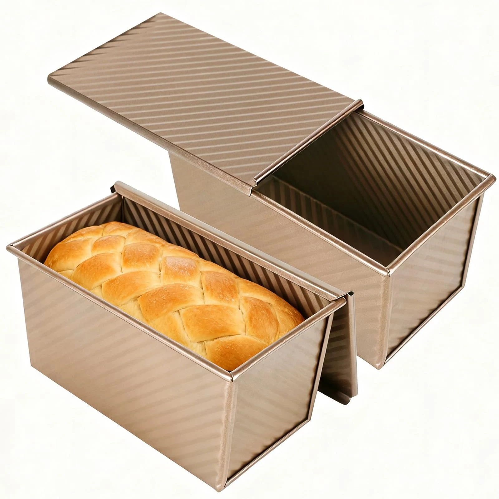 Hikaproligt Pullman Loaf Pan with Lid 2 Pack, 8x4 Inch 1LB Nonstick Carbon St...