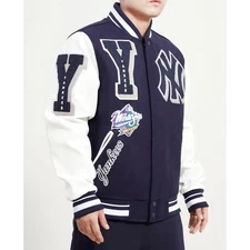 Mash Up New York NY Yankees Varsity Navy Blue White Wool/Leather Jacket