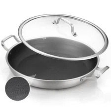 DELARLO Paella Pan 14 Inch Tri-Ply Stainless Steel Paella Pan with ... Fast Ship