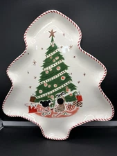 West Elm Pottery Barn Mid-Century Santa Figural Platter Kids with Christmas Tree
