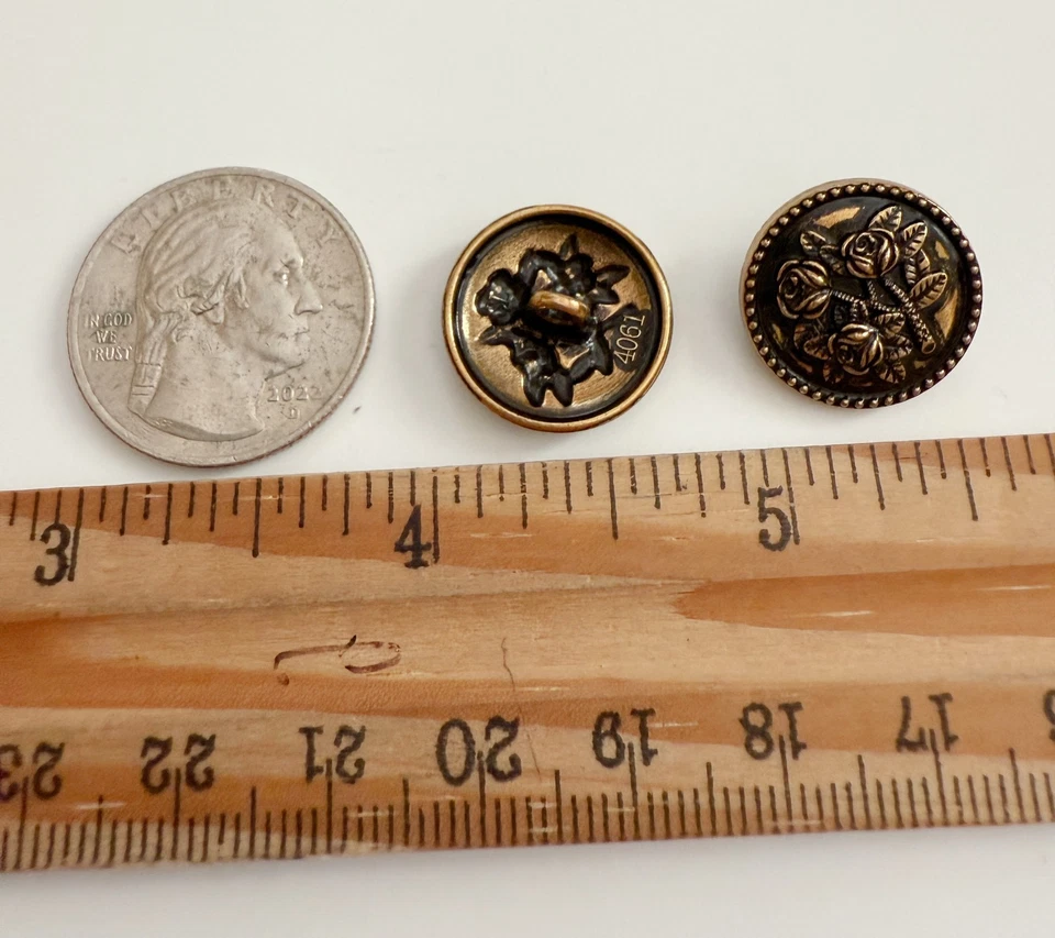 5PC Antiqued Bronze Rose Floral Metal Buttons Shank Buttons 18mm - Image 2 of 2