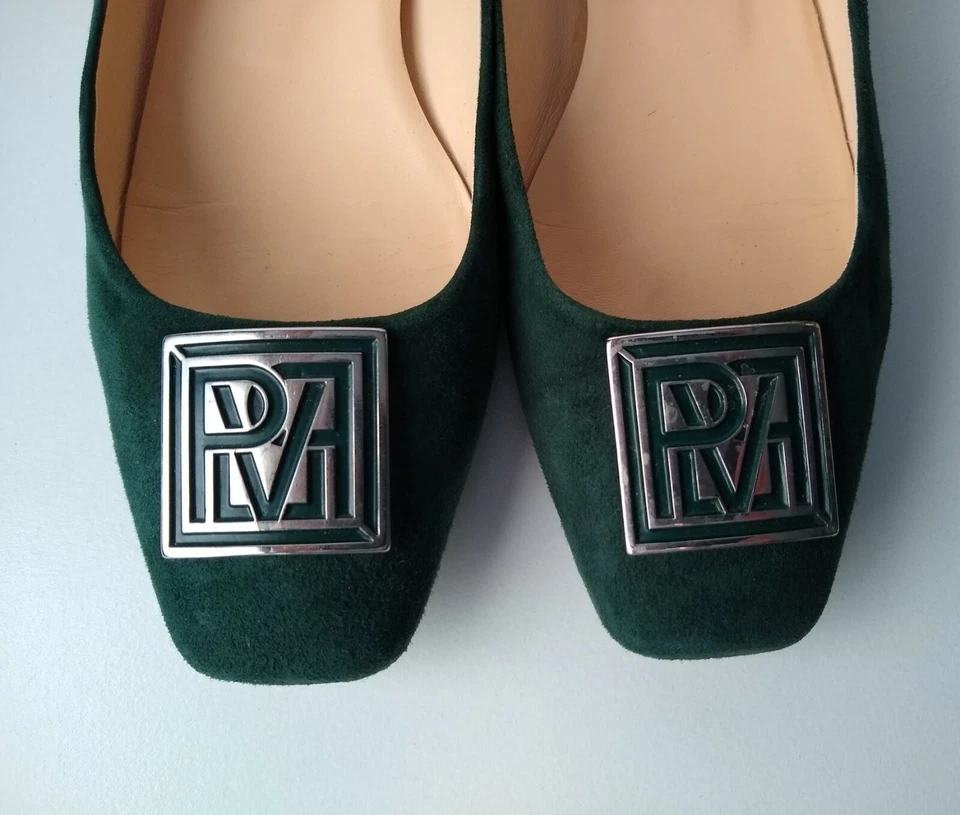 Pour La Victoire Verde Gamuza Ballet Italiano Plano Plateado Logo PLV Otoño Talla 8.5 Foto 3 de 4