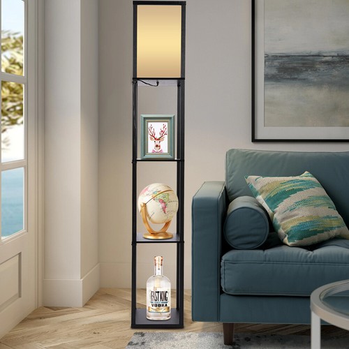 Floor Lamp Free Standing Wood 3-Tier Storage Shelf Reading Bedroom Living Room - Picture 5 of 15