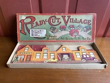 Early Vintage Paper 5 Dandy Buildings Ready- Cut- Village Toy Set W/ Box & Lid