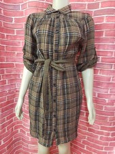 Whitley Kros Twill Women BROWN SILK Casual SHIRTDRESS SIZE 0 #CB8 