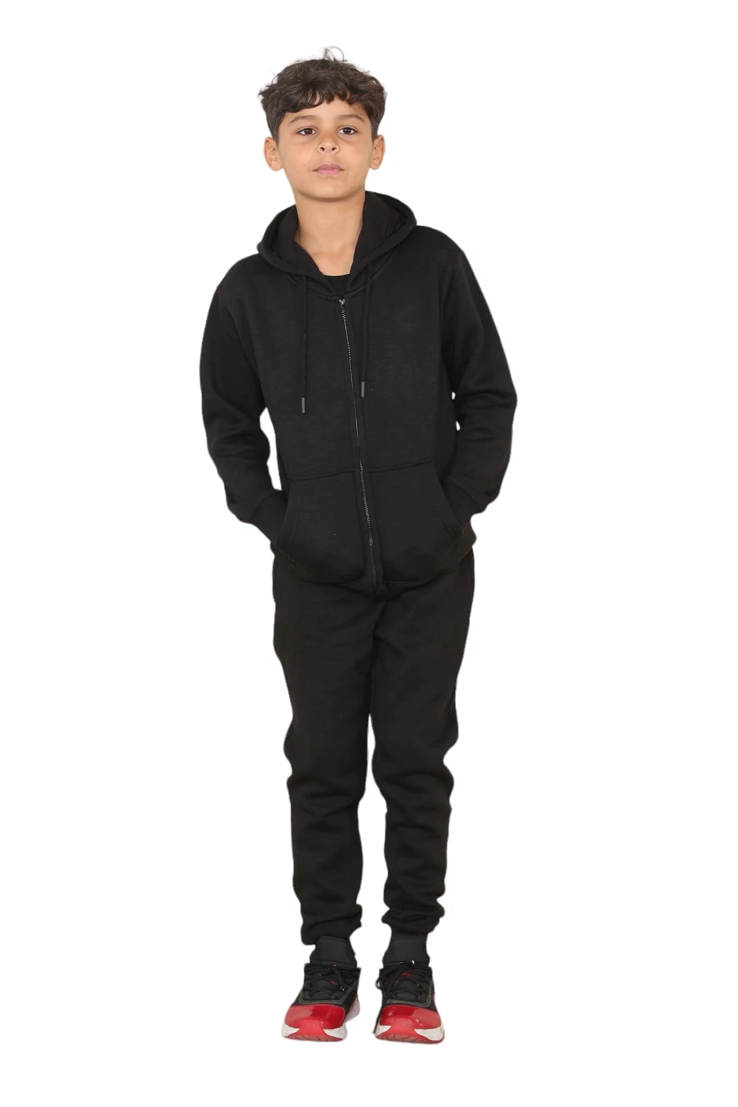 Girls Boys Plain Zipper Tracksuit Hoodie With Joggers Kids School Jogging Bottom