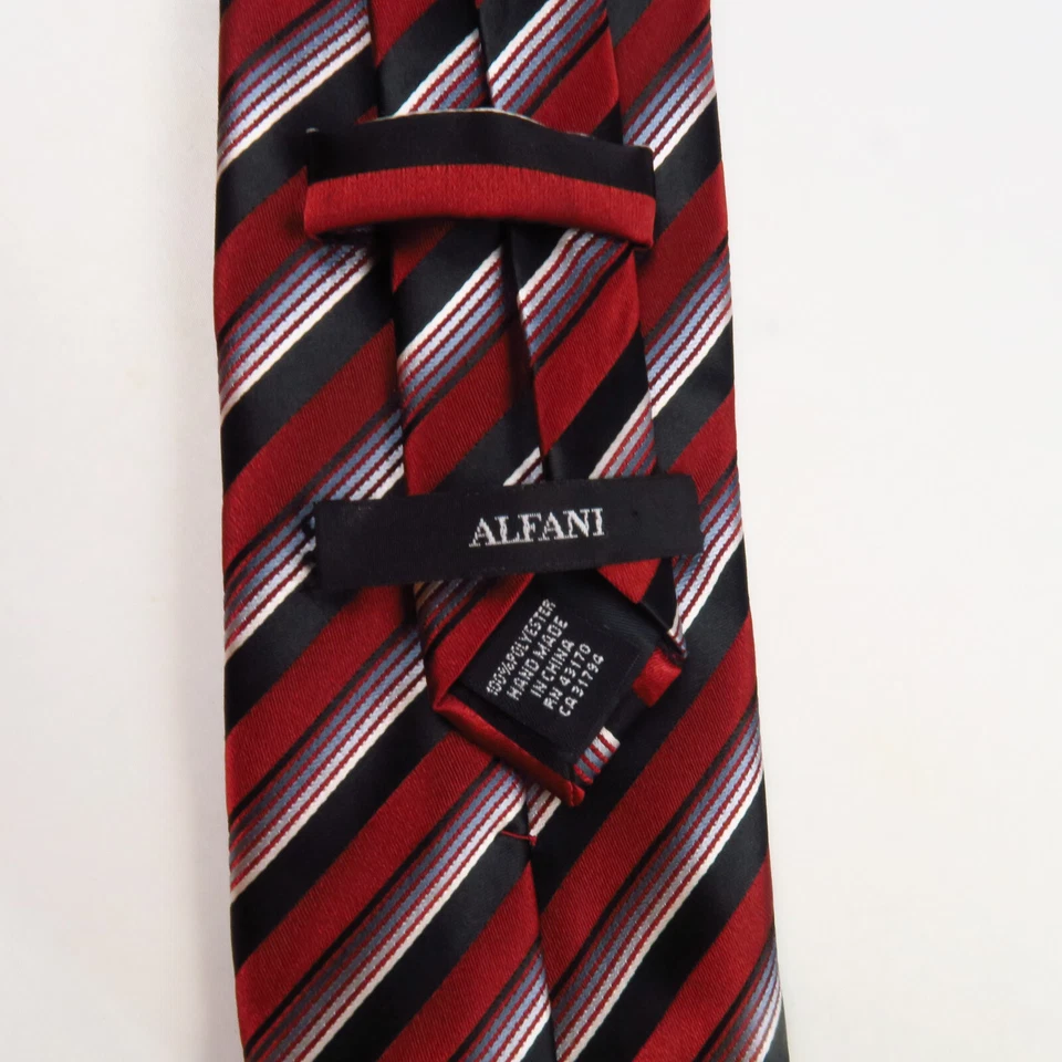 Alfani Red Black Varsity Stripe Mens Neck Tie 60x3.25 Modern Power Bold Sleek - Image 3 of 4