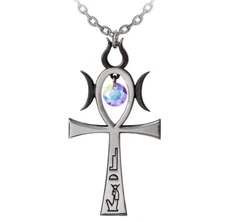 Alchemy Gothic Witch Ankh of Menouth Pendant Crescent Moons Pagan Necklace P972