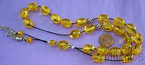 Greek Komboloi Resin with Amber Color and Insects in Each Bead