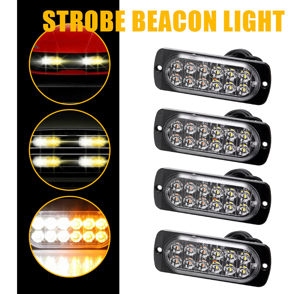 4X Amber White LED Truck Tow Grill Emergency Strobe Lights 12V-24V