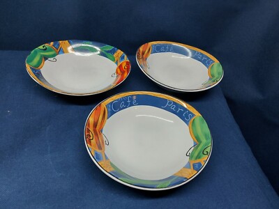 Vintage Sango Stoneware ''Cafe Paris'' Set/3 Oval Soup/Salad Bowls #4914 Retired  