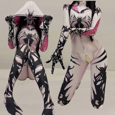 Women Men Zentai Bodysuit HOOD Gloves Zipper Open Crotch Cosplay Anime Costumes