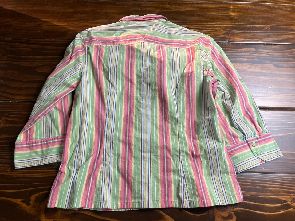Van Heusen Shirt Women's Size Large Pink Green Striped Button Up *Runs small* - Изображение 2 из 4